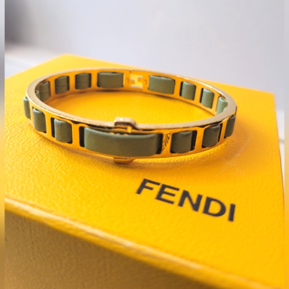 Fendi Gold Tone Green Bangle